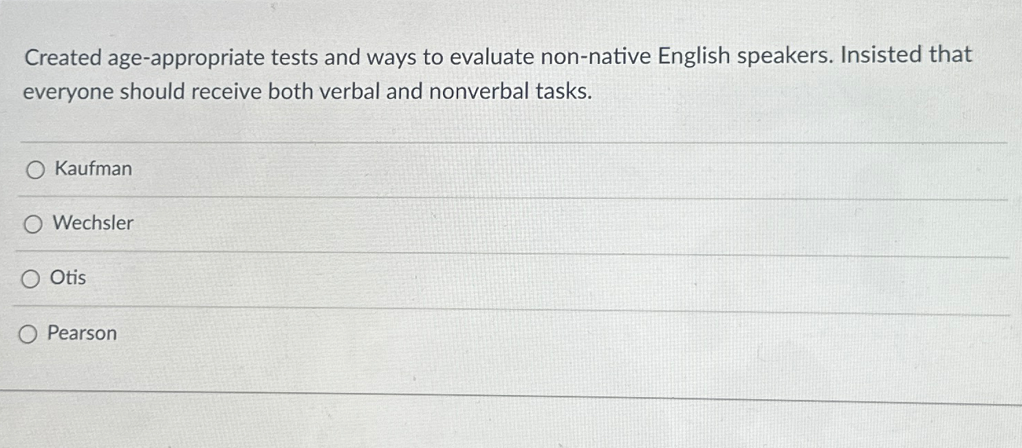  Created age-appropriate tests and ways to evaluate non-native English speakers. Insisted
