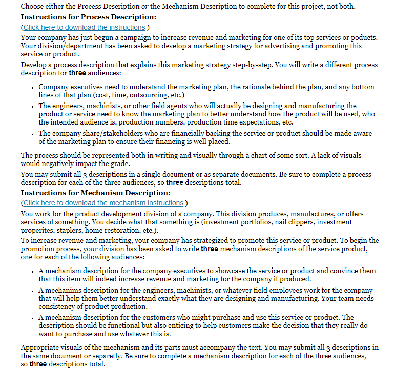  Choose either the Process Description or the Mechanism Description to complete