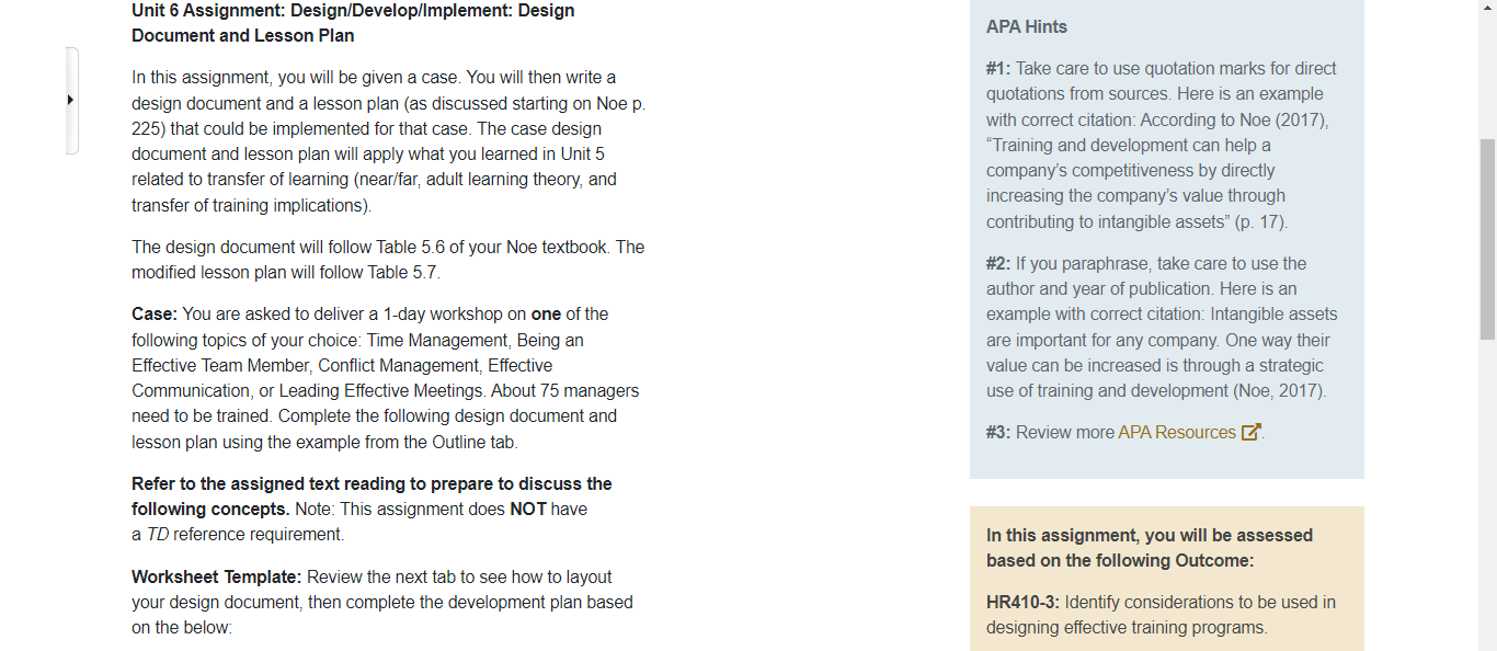  Unit 6 Assignment: Design/Develop/lmplement: Design Document and Lesson Plan APA Hints