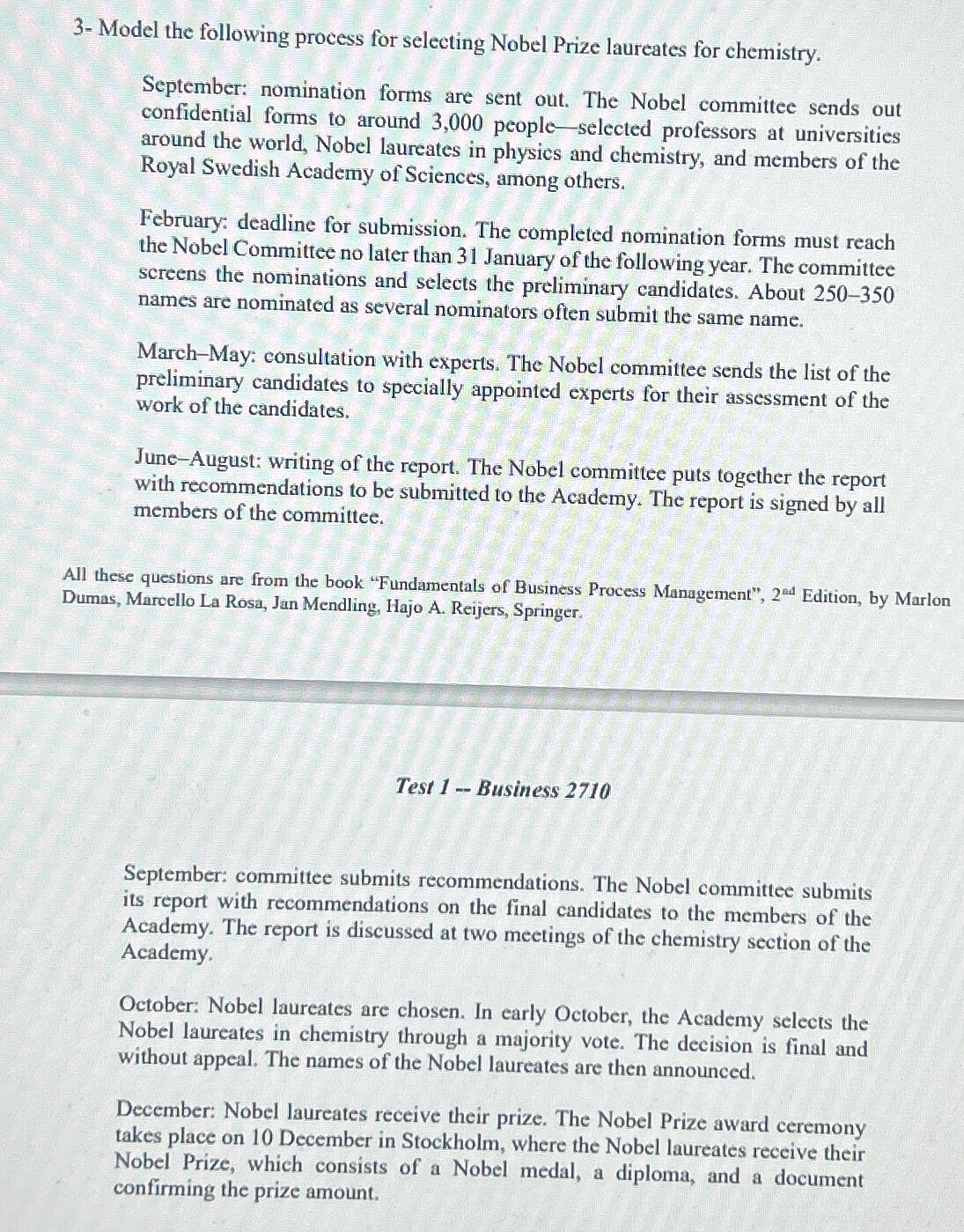  3- Model the following process for selecting Nobel Prize laureates for