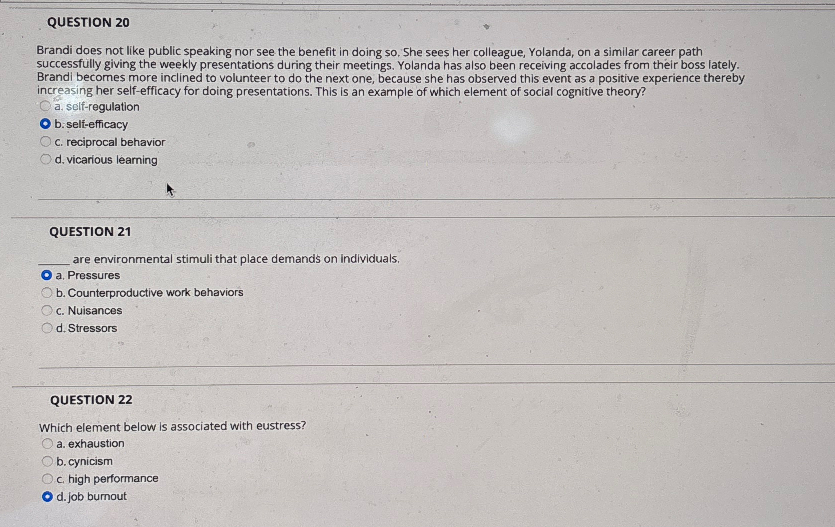  QUESTION 20 Brandi does not like public speaking nor see the