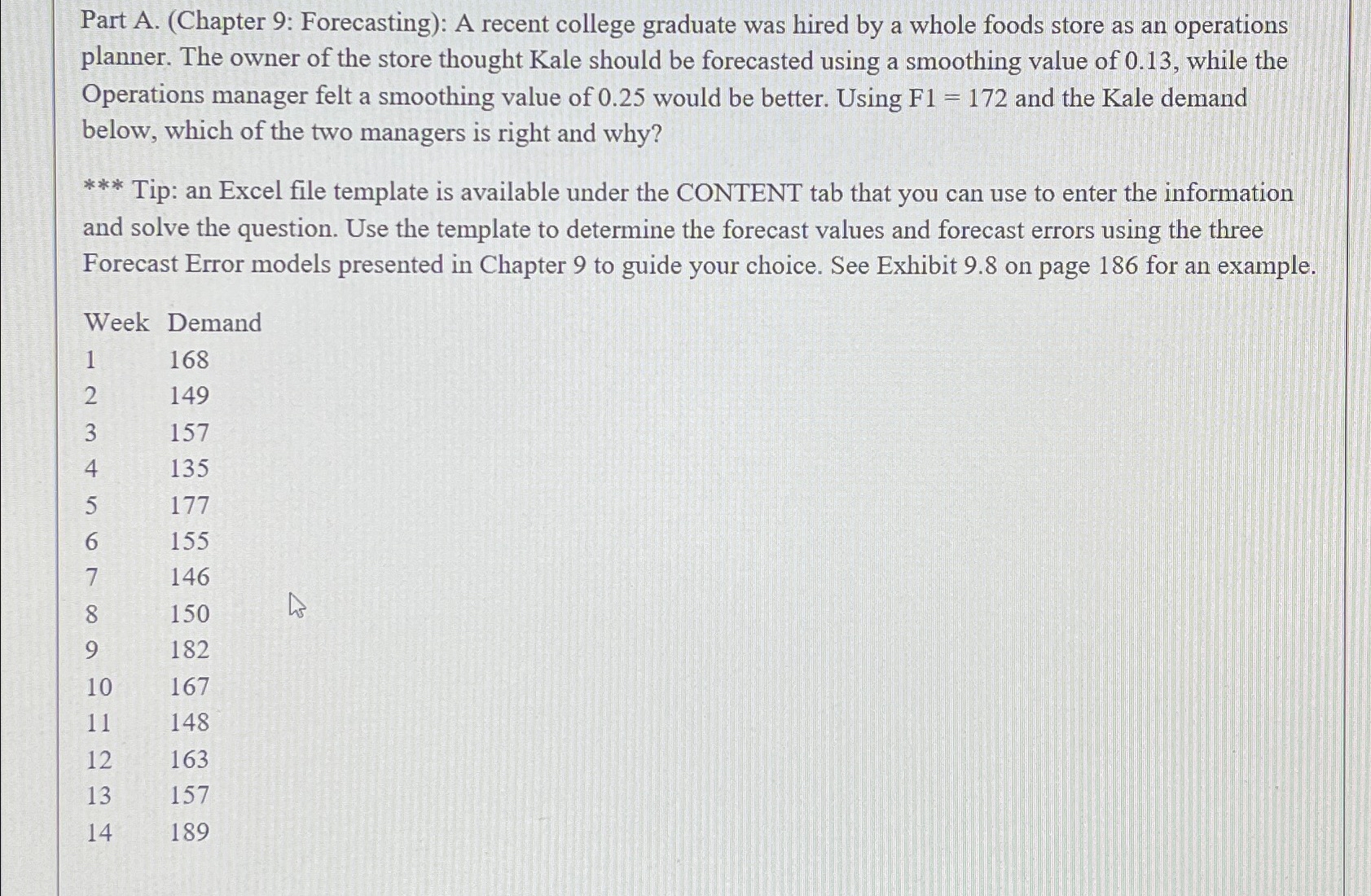  Part A.(Chapter 9: Forecasting): A recent college graduate was hired by