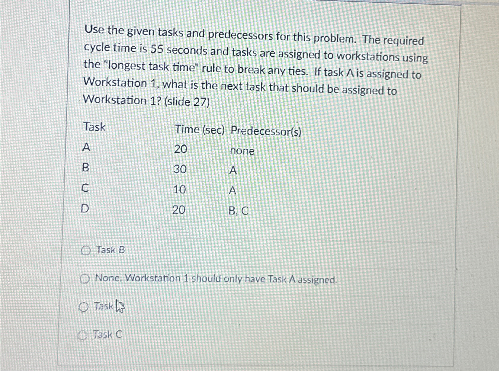  Use the given tasks and predecessors for this problem. The required