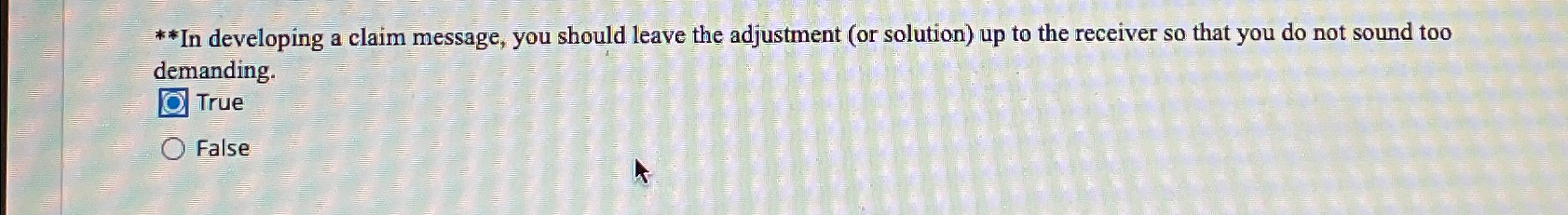  **In developing a claim message, you should leave the adjustment (or