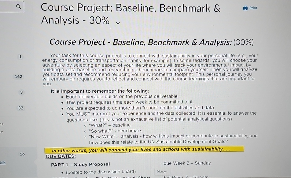  Course Project; Baseline, Benchmark & Print Analysis -30% Course Project -