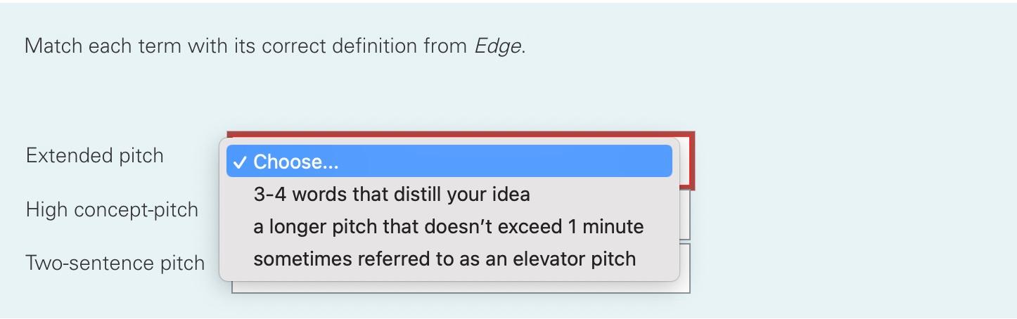 Match each term with its correct definition from Edge. Extended pitch