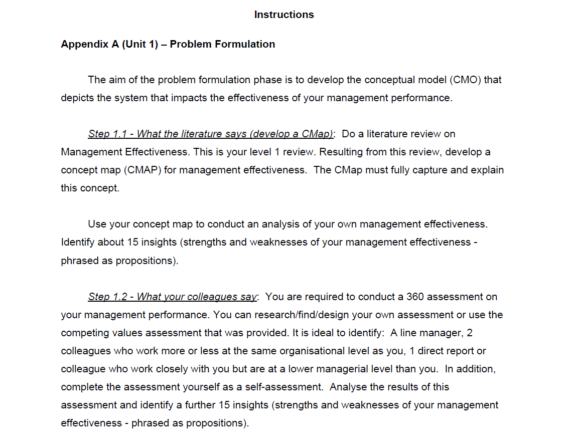  Instructions Appendix A (Unit 1)- Problem Formulation The aim of the