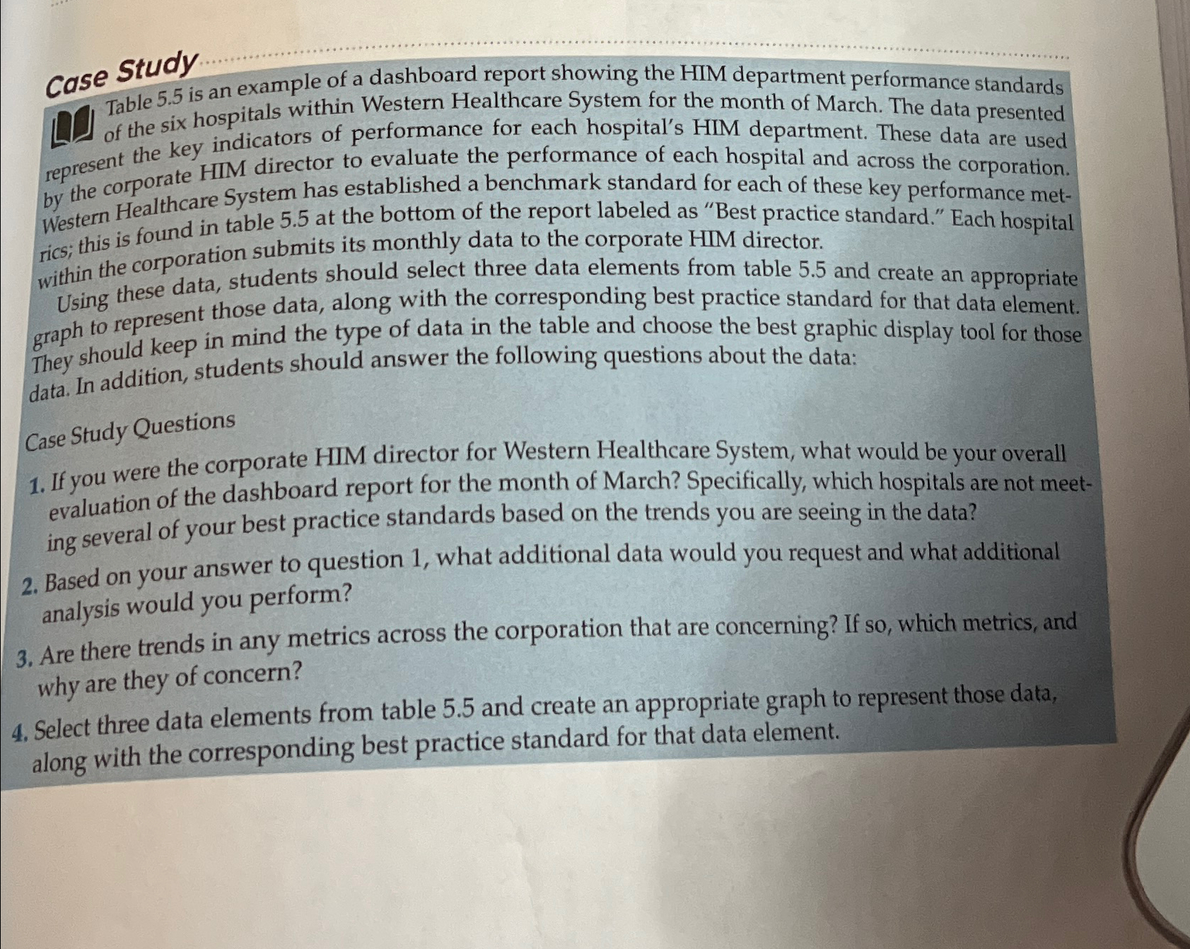  Case Study Table 5.5 is an example of a dashboard report