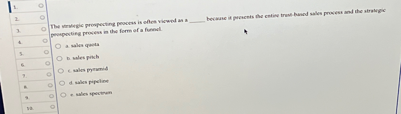  The strategic prospecting process is often viewed as a prospecting process