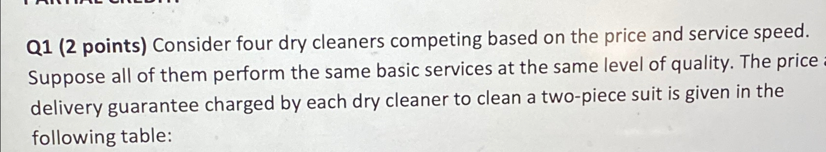  Q1(2 points) Consider four dry cleaners competing based on the price