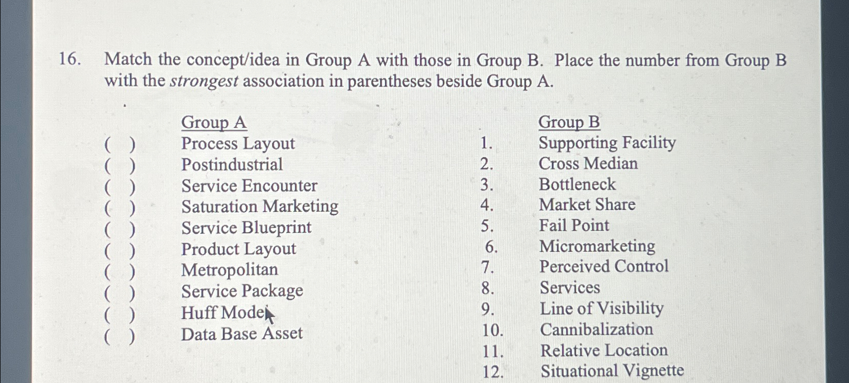  Match the concept/idea in Group A with those in Group B.