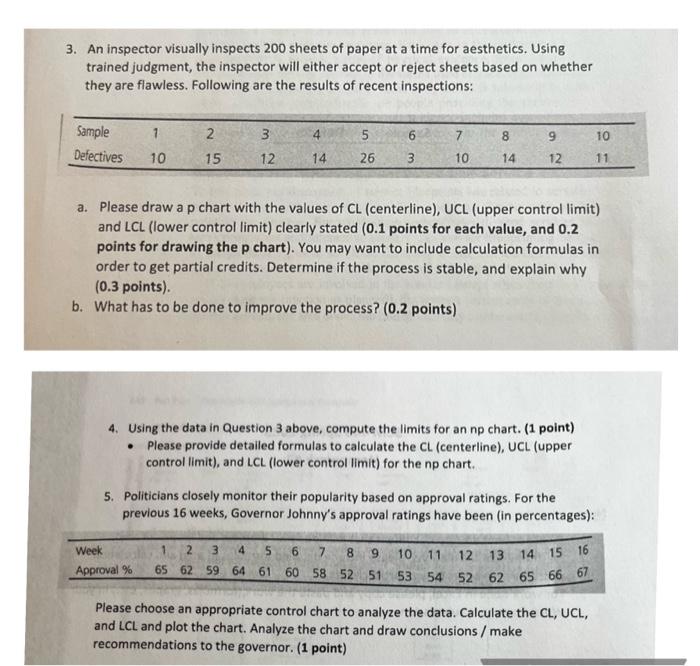 please answer number 3 , 4 and 5. 3. An inspector visually