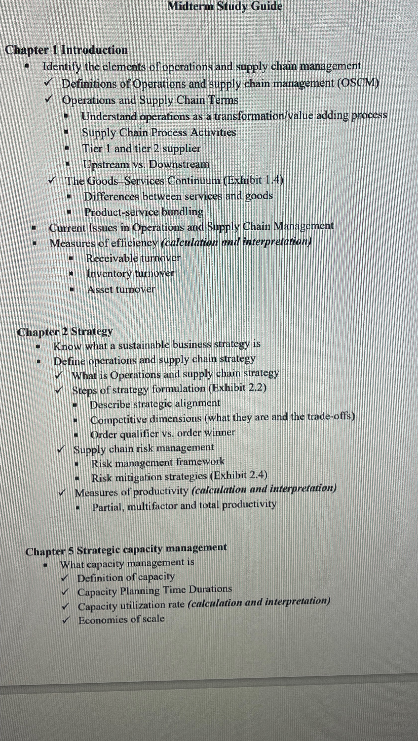  Midterm Study Guide Chapter 1 Introduction Identify the elements of operations