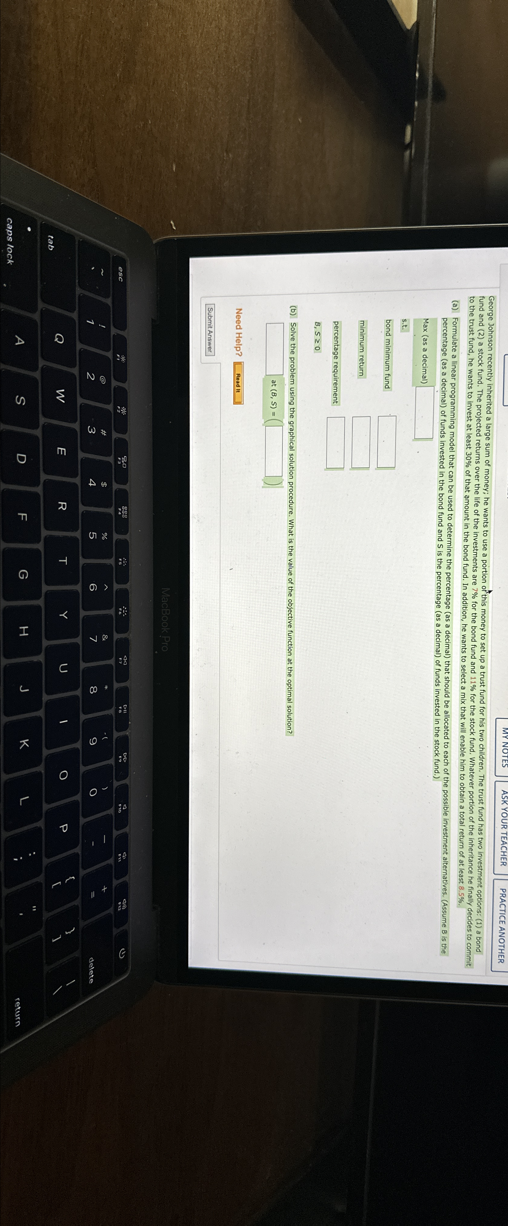  PRACTICE ANOTHER (a) Formulate a linear programming mod percentage (as a