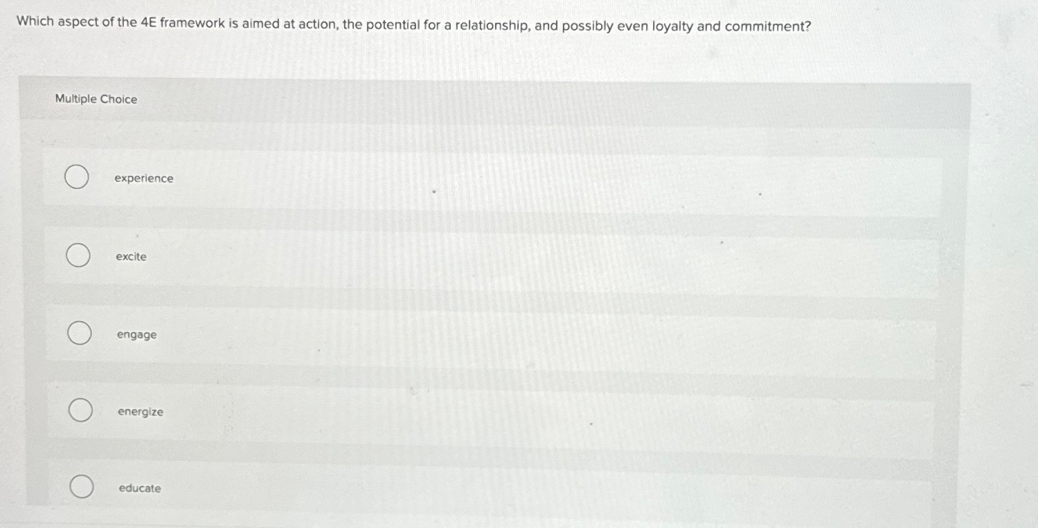  Which aspect of the 4E framework is aimed at action, the