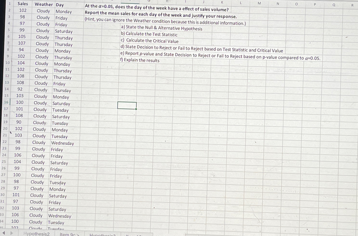  How do i complete this problem in excel using the analysis