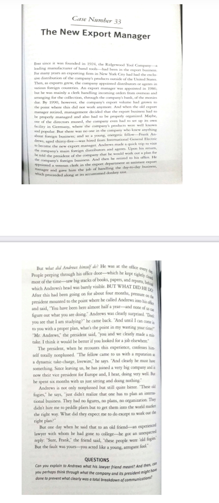  Case Number 33 The New Export Manager Ever since it was