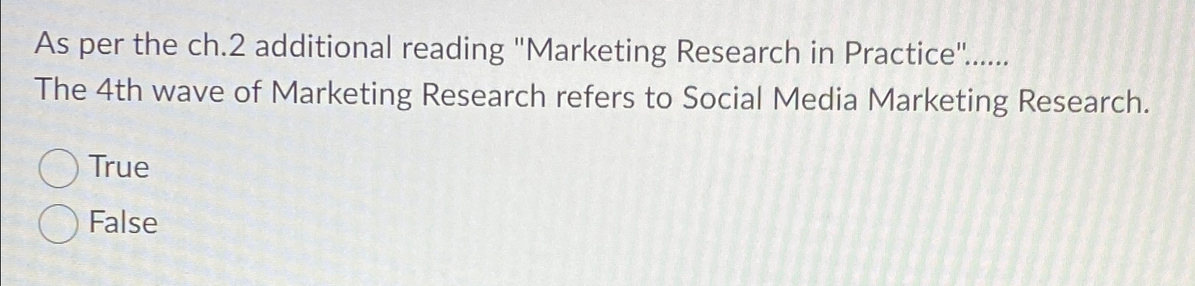 As per the ch.2 additional reading "Marketing Research in Practice"...... The