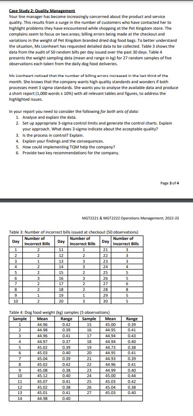  Case Study 2: Ouality Management. Your line manager has become increasingly