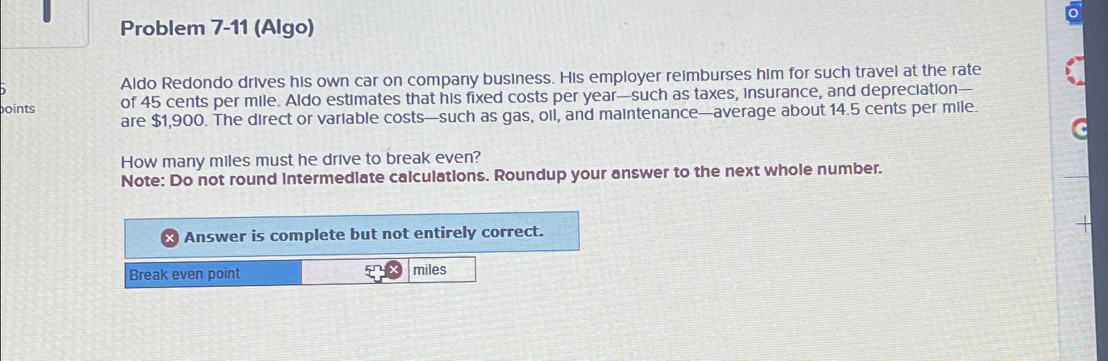  Problem 7-11(Algo) Aldo Redondo drives his own car on company business.