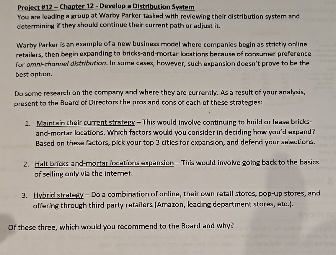  Proiect #12- Chapter 12- Develop a Distribution System You are leading