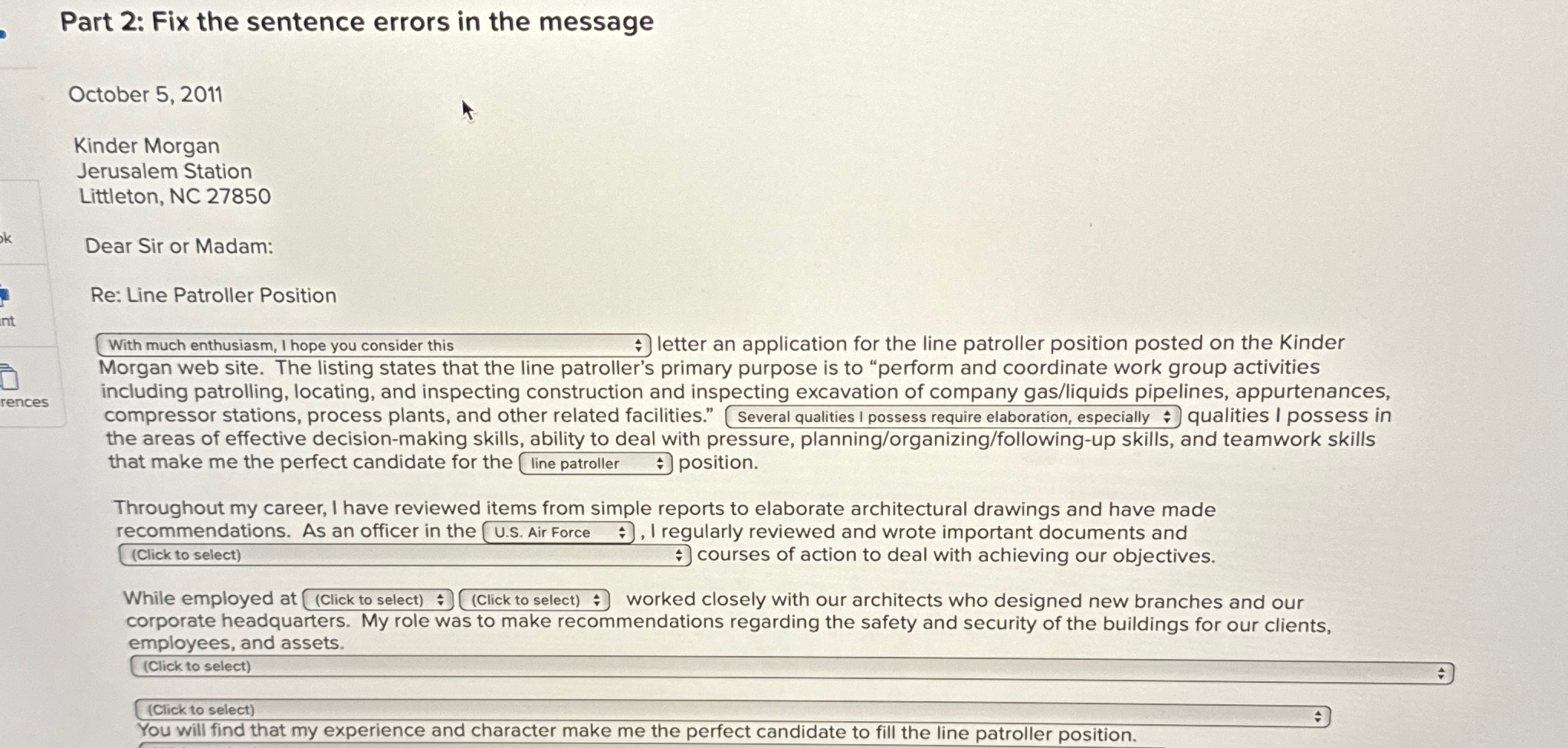  Part 2: Fix the sentence errors in the message October 5,2011