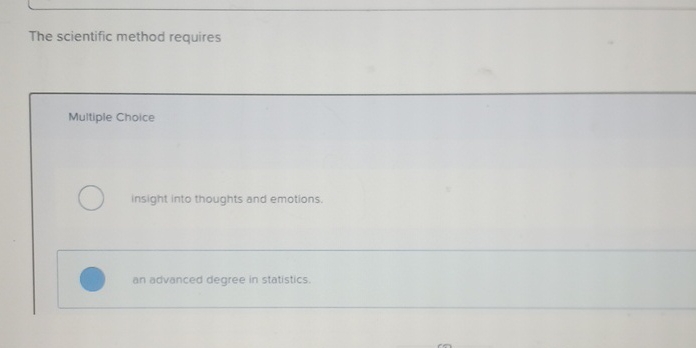  The scientific method requires Multiple Choice insight into thoughts and emotions.