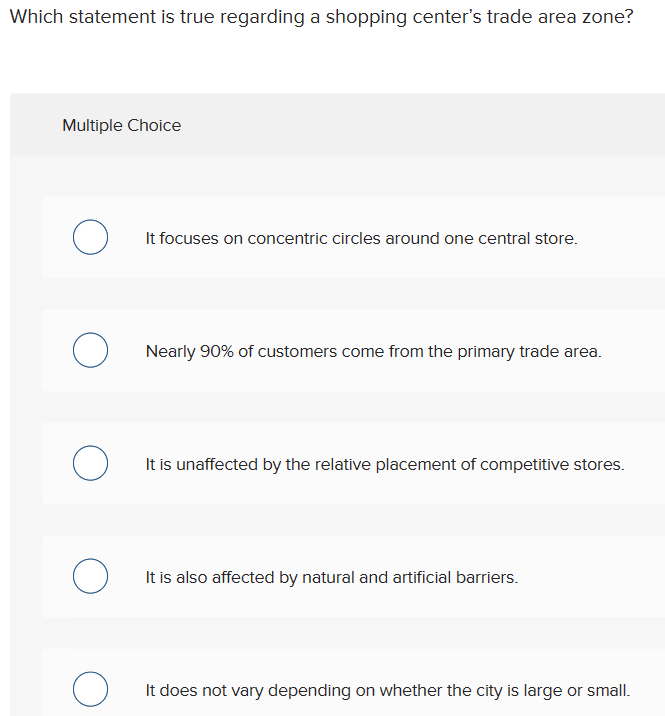 Which statement is true regarding a shopping center's trade area zone?