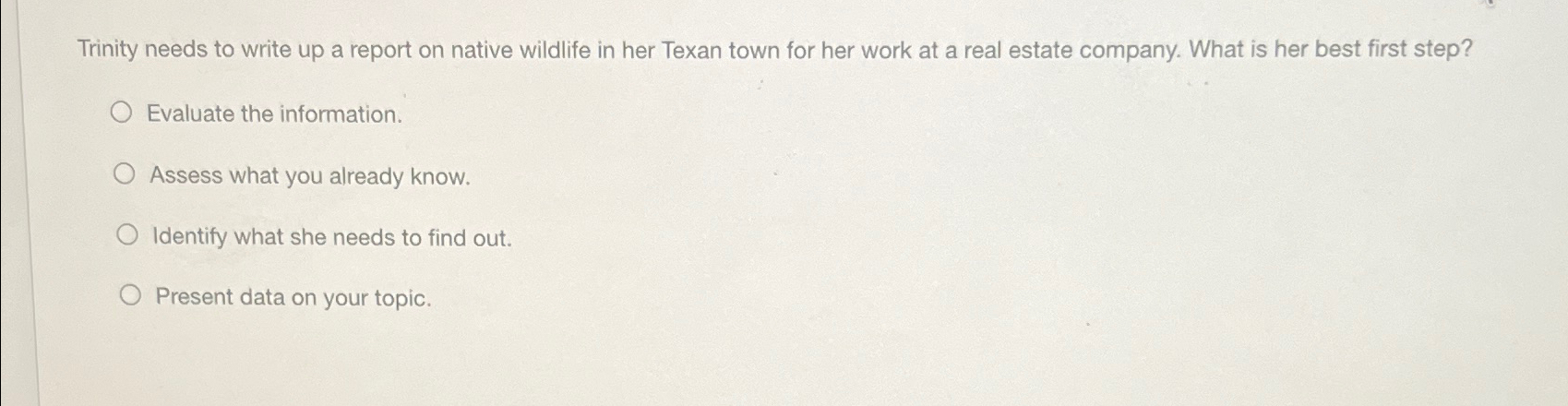  Trinity needs to write up a report on native wildlife in