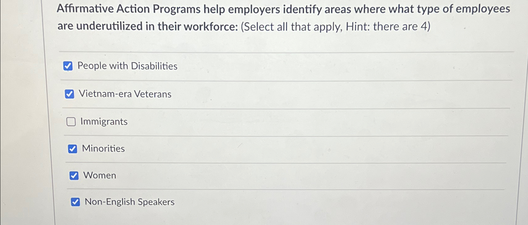  Affirmative Action Programs help employers identify areas where what type of