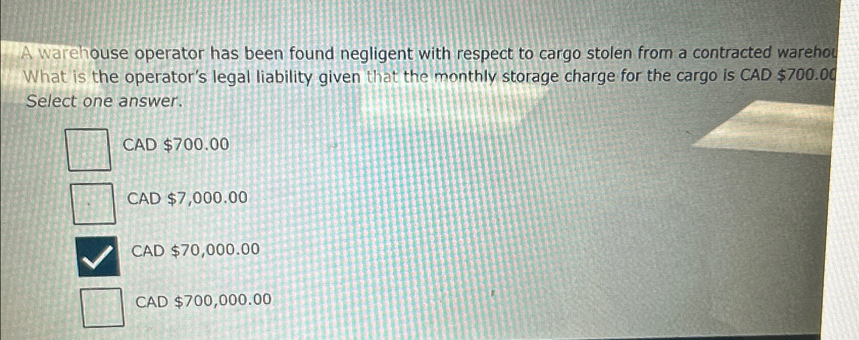  A. warehouse operator has been found negligent with respect to cargo