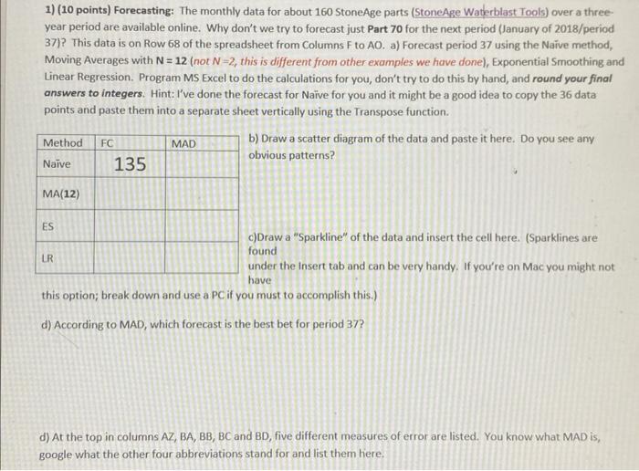  1) (10 points) Forecasting: The monthly data for about 160 StoneAge