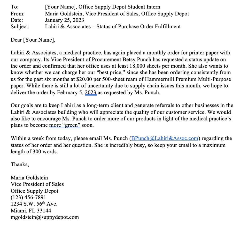 Please draft a brief email (300 words or less) to your client,