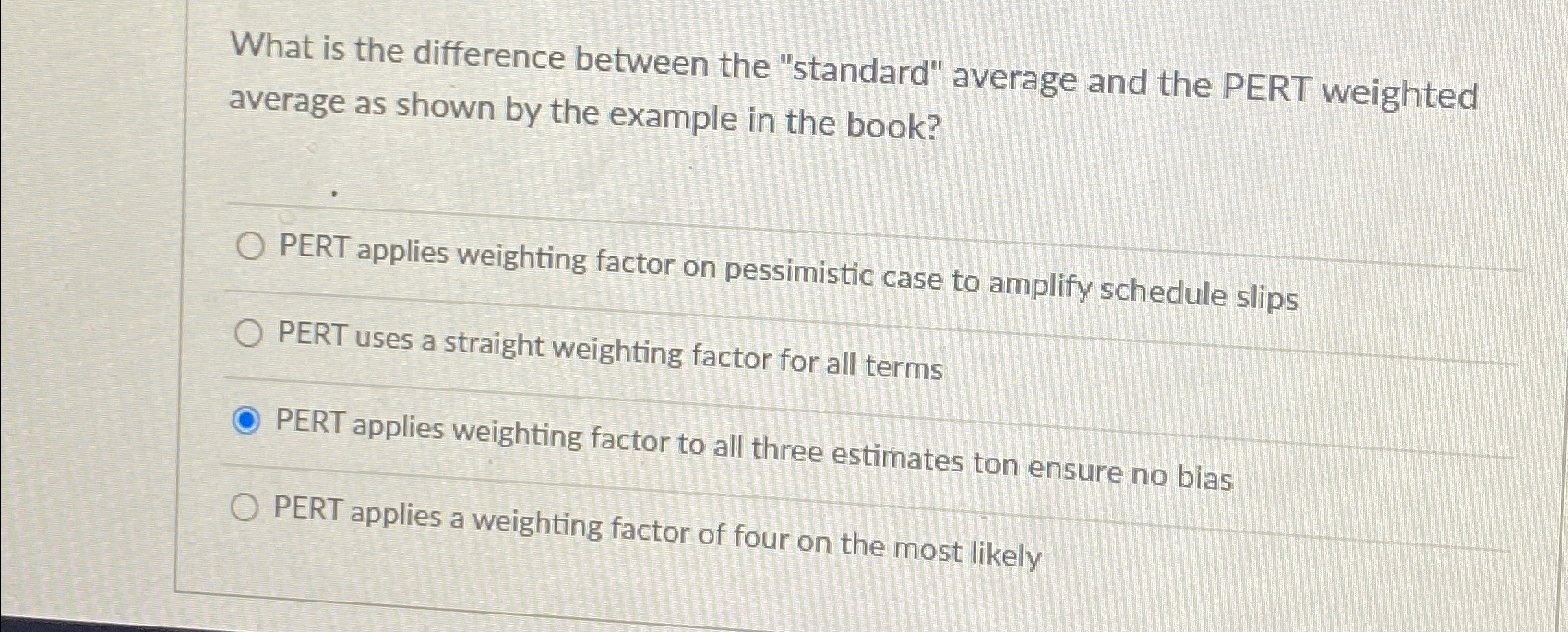  What is the difference between the "standard" average and the PERT
