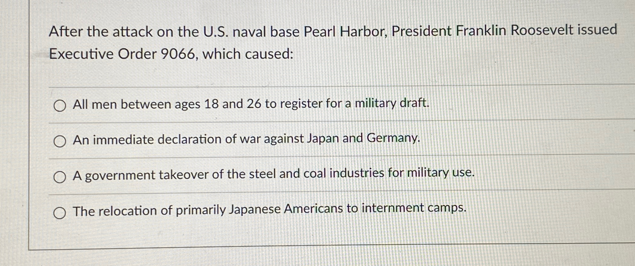  After the attack on the U.S. naval base Pearl Harbor, President