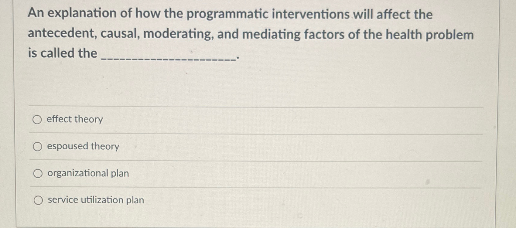  An explanation of how the programmatic interventions will affect the antecedent,