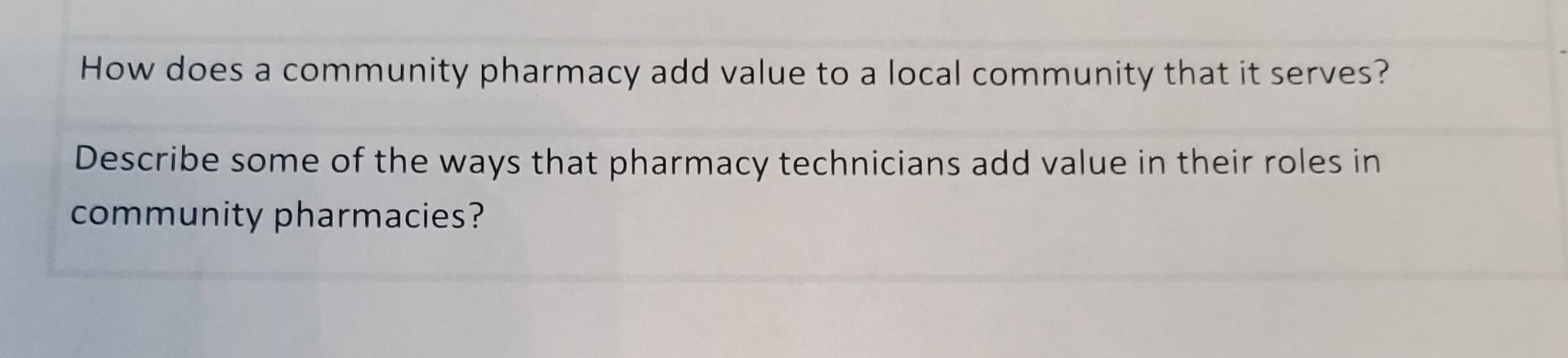  How does a community pharmacy add value to a local community