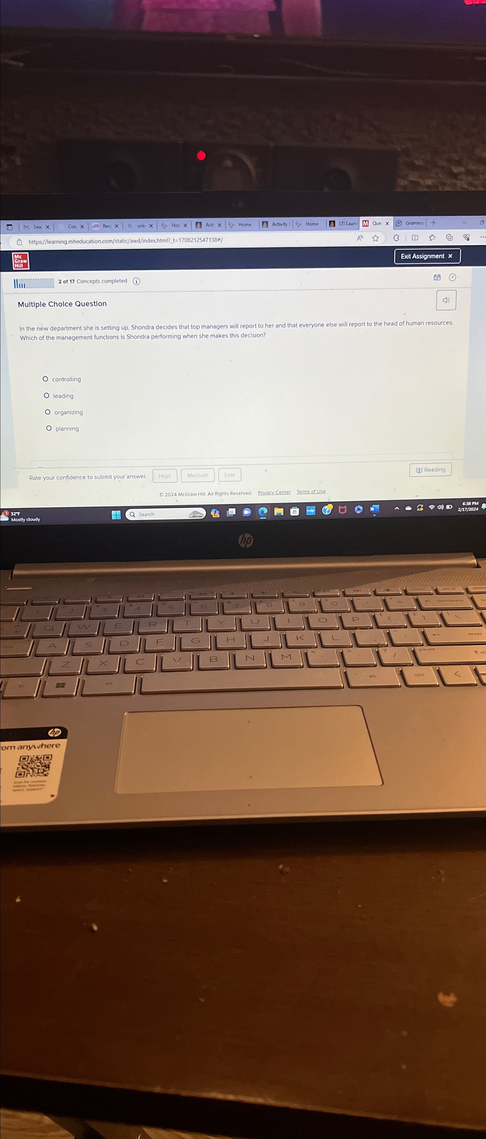  Multiple Cholce Question In the new department she is setting up,