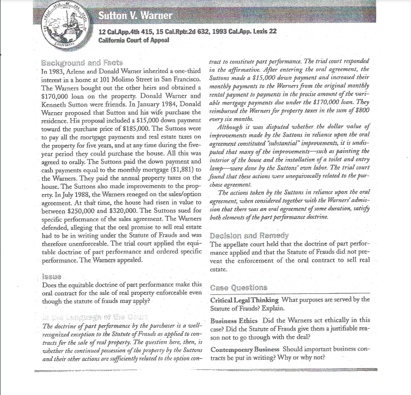 Please Help Read the Case excerpt, Sutton v. Warner. See above. Answer