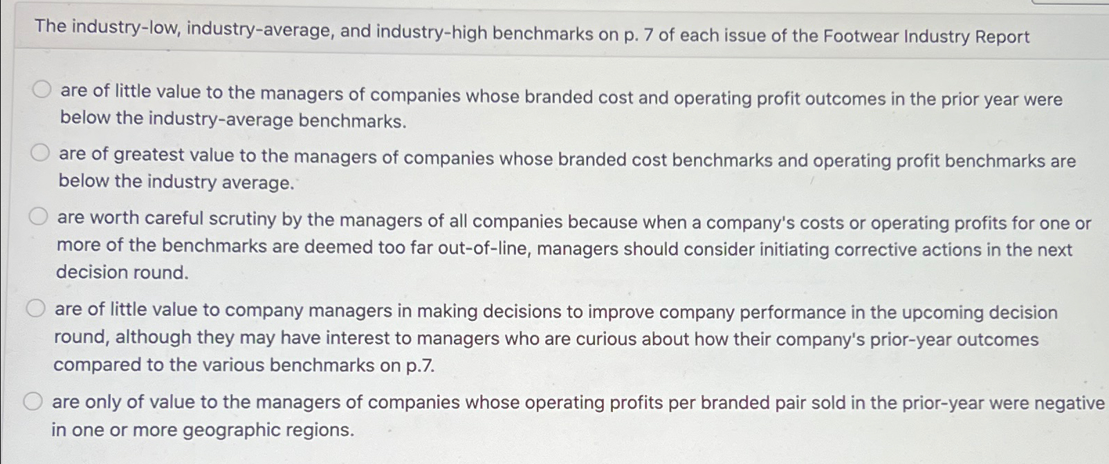  The industry-low, industry-average, and industry-high benchmarks on p.7 of each issue