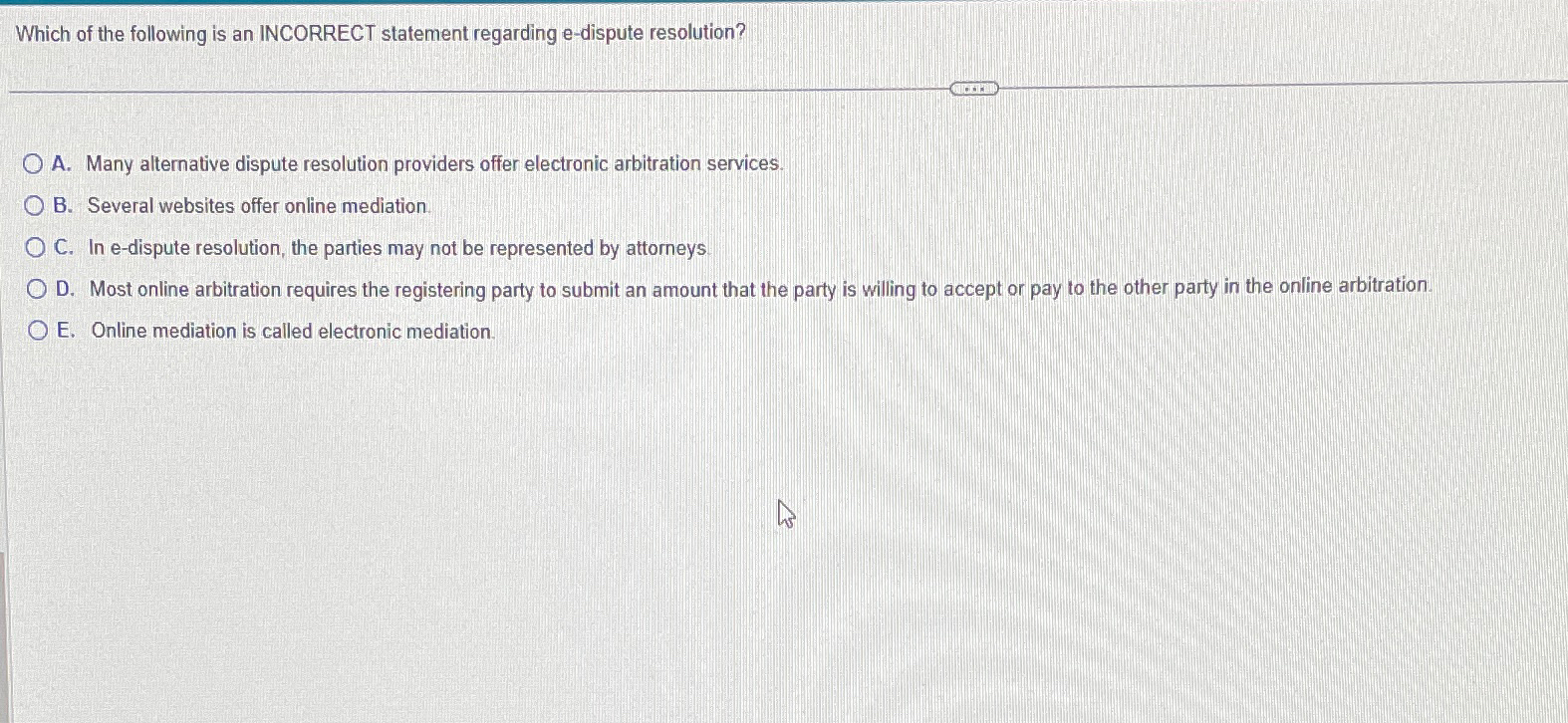  Which of the following is an INCORRECT statement regarding e-dispute resolution?