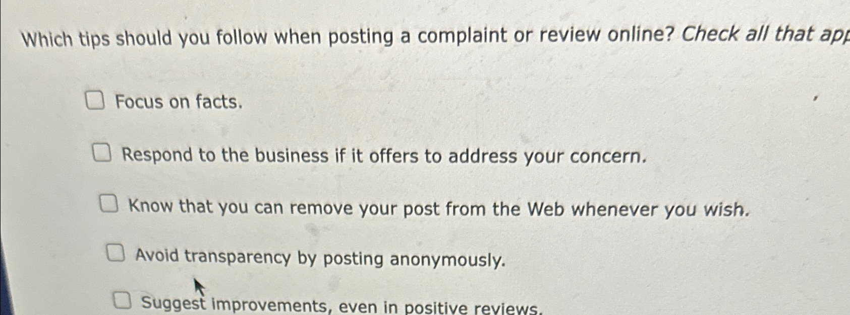  Which tips should you follow when posting a complaint or review