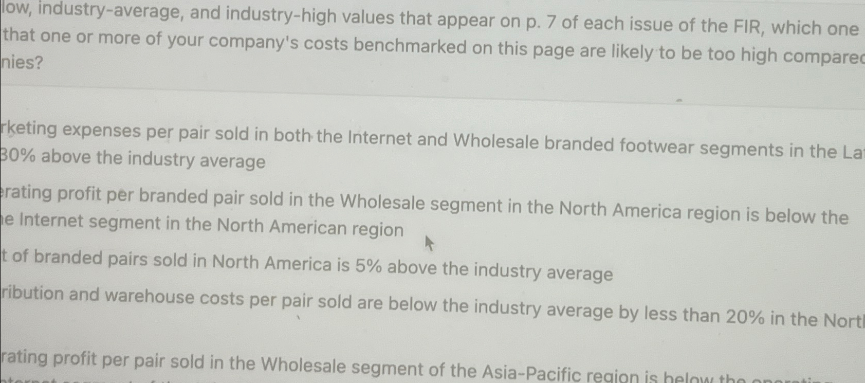  Iow, industry-average, and industry-high values that appear on p.7 of each