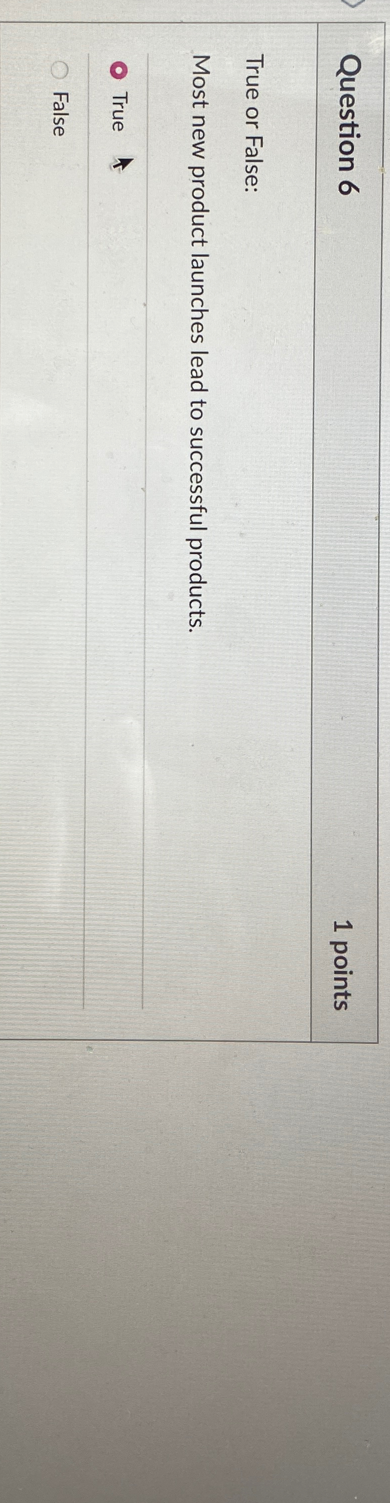  Question 6 1 points True or False: Most new product launches