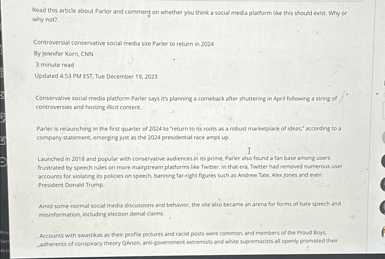  Read this article about Parlor and comment on whether you think