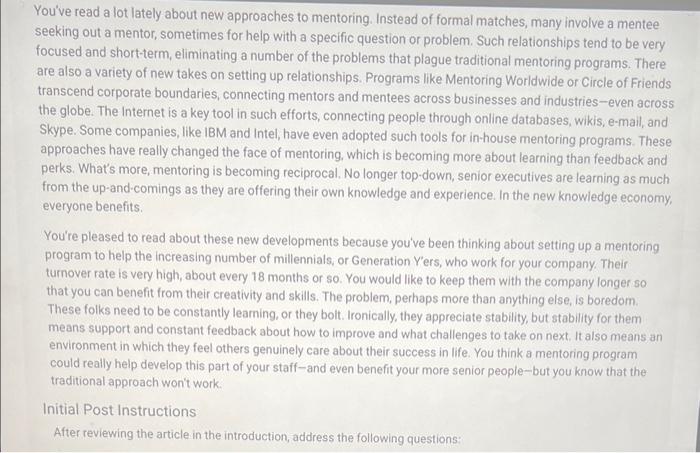 think about how to construct an effective mentoring program for a business.