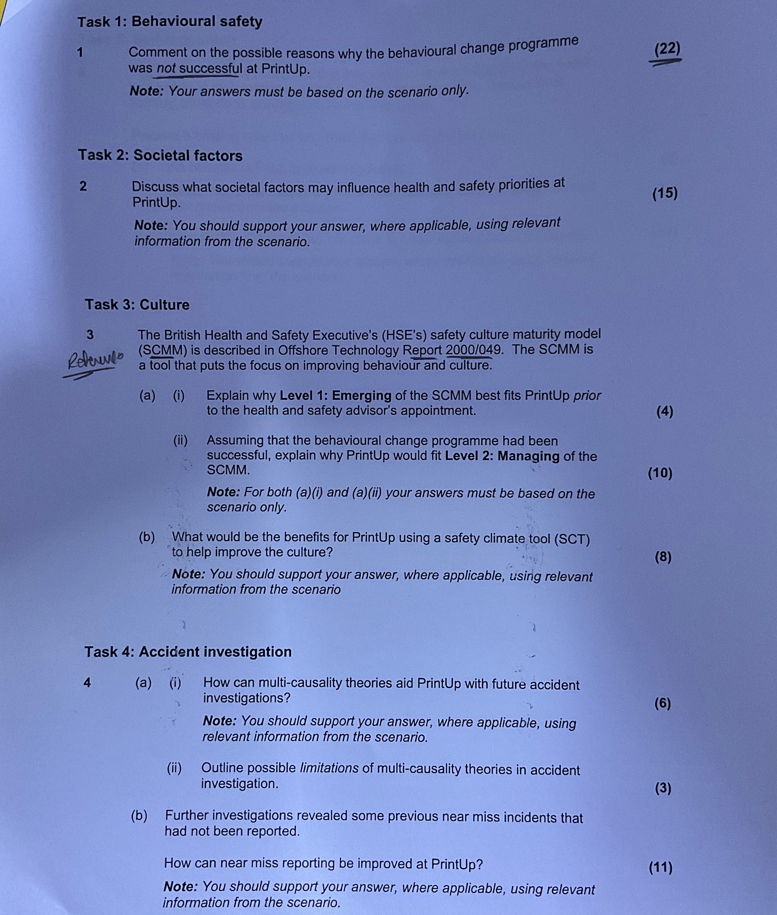  Task 1: Behavioural safety 1 Comment on the possible reasons why