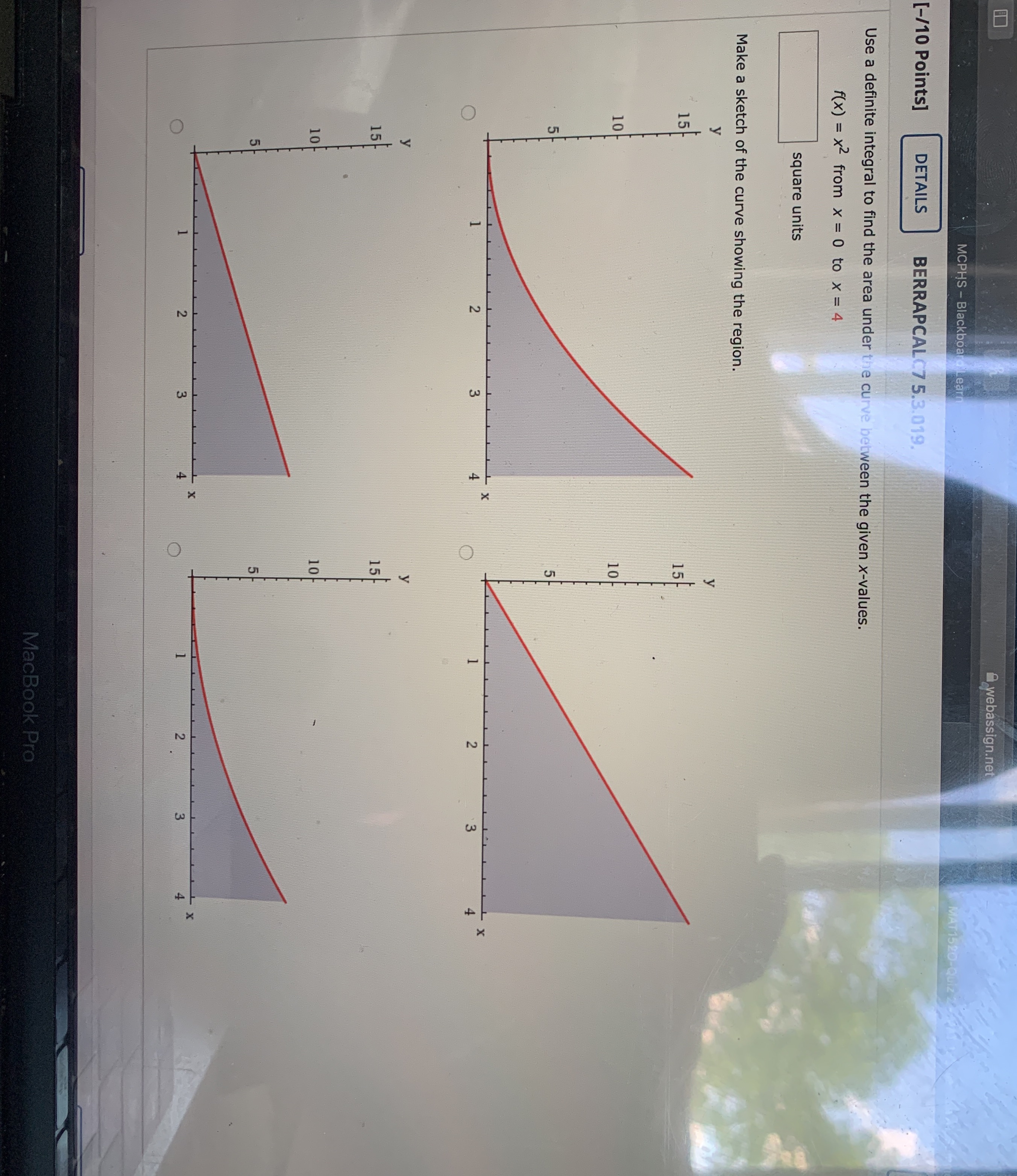Find the square units : A webassign.net MCPHS - Blackboar Learn [-/10