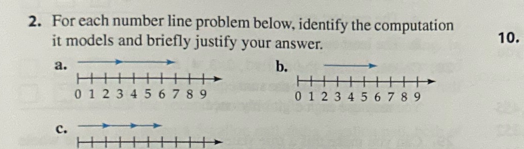  2. For each number line problem below, identify the computation 10.