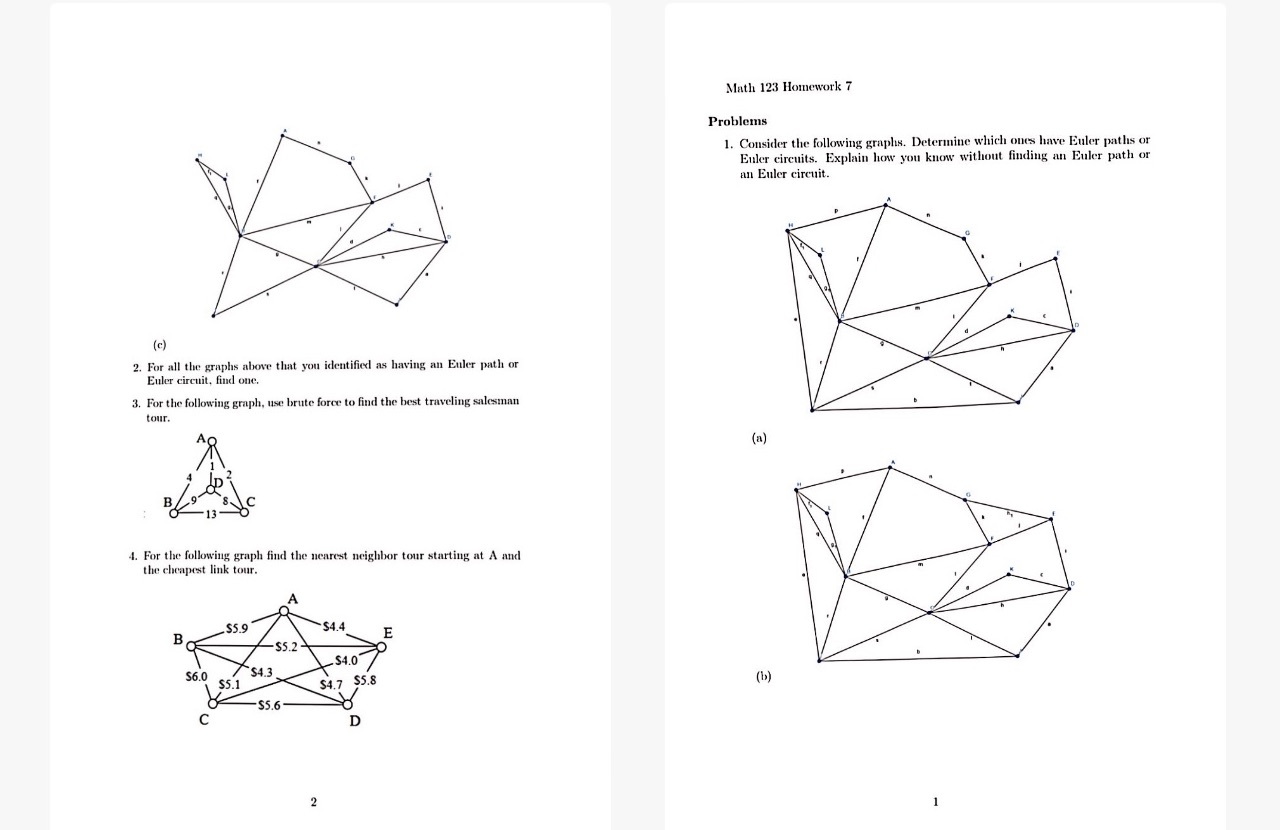  Math 123 Homework 7 Problems 1. Consider the following graphs. Determine
